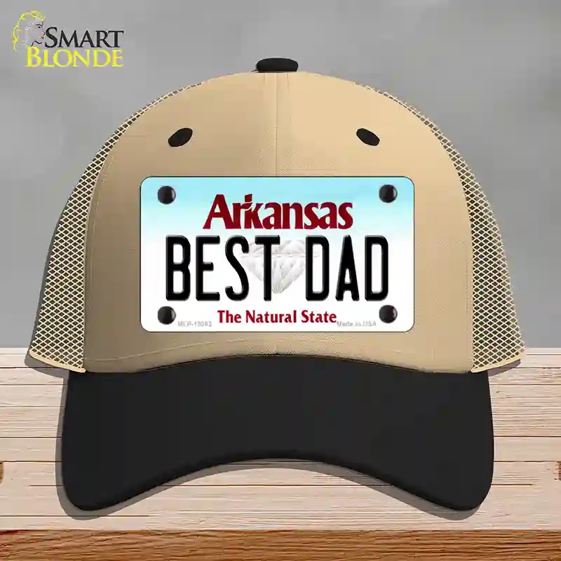 HAT02-MLP-10062 Best Dad Arkansas Novelty License Plate Hat, Mesh - Khaki & Black