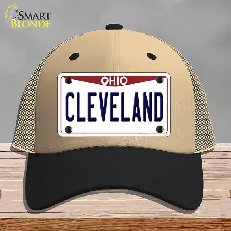 HAT02-MLP-10067 Cleveland Ohio Novelty License Plate Hat, Mesh - Khaki & Black