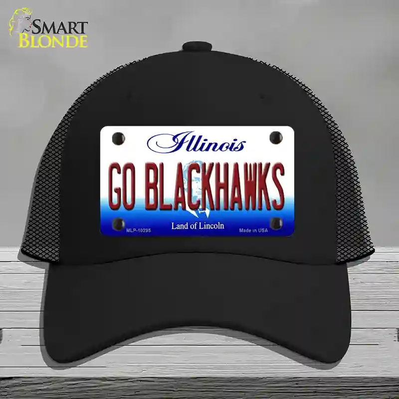 HAT01-MLP-10295 Go Blackhawks Illinois Novelty License Plate Hat, Mesh - Black