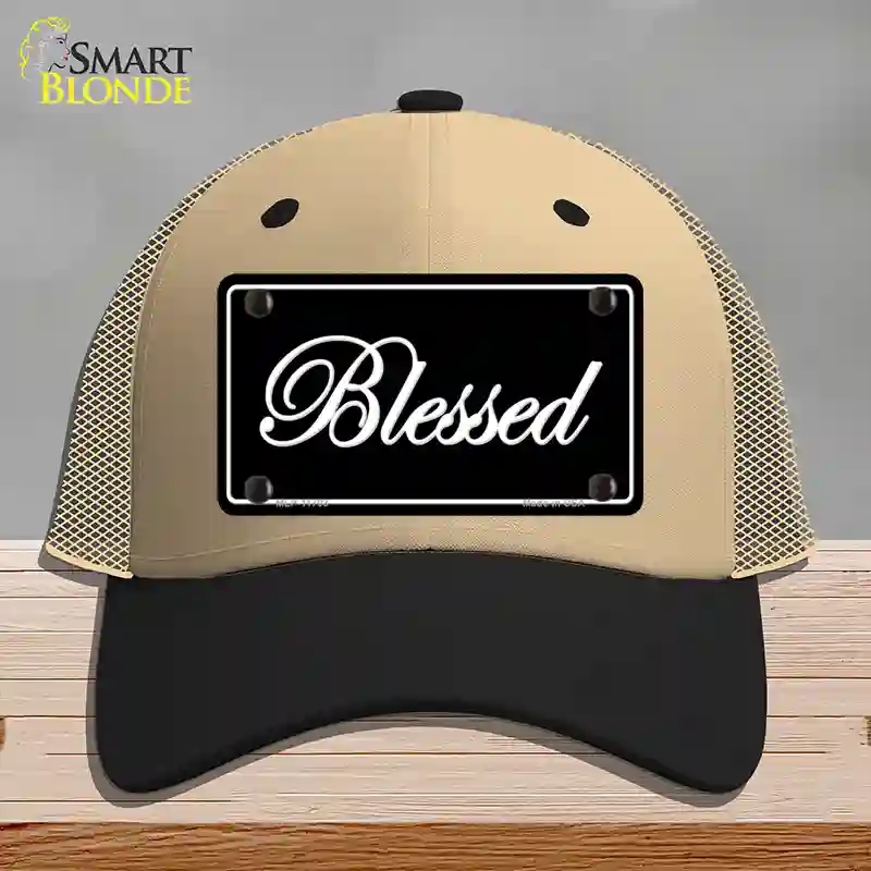 HAT02-MLP-11703 Blessed Black Novelty License Plate Hat, Mesh - Khaki & Black