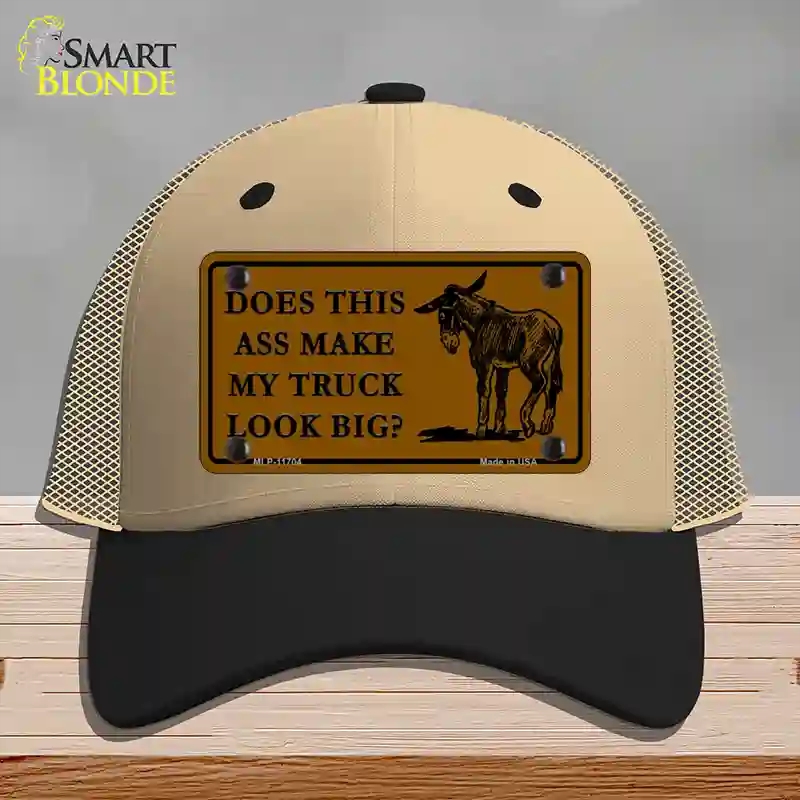 HAT02-MLP-11704 Does This Ass Novelty License Plate Hat, Mesh - Khaki & Black