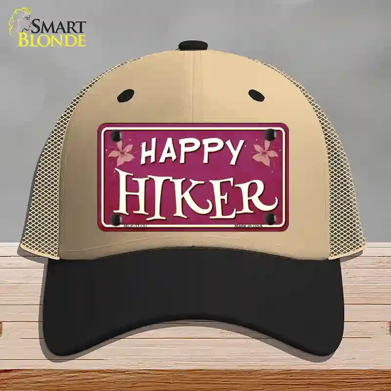 HAT02-MLP-11737 Happy Hiker Novelty License Plate Hat, Mesh - Khaki & Black