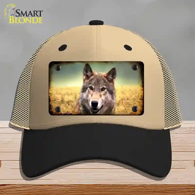 HAT02-MLP-1189 Wolf Novelty License Plate Hat, Mesh - Khaki & Black