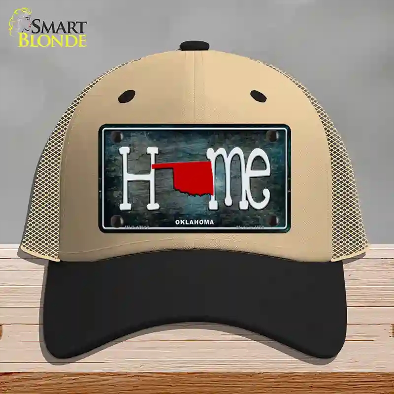 HAT02-MLP-12027 Oklahoma Home State Outline Novelty License Plate Hat, Mesh - Khaki & Black