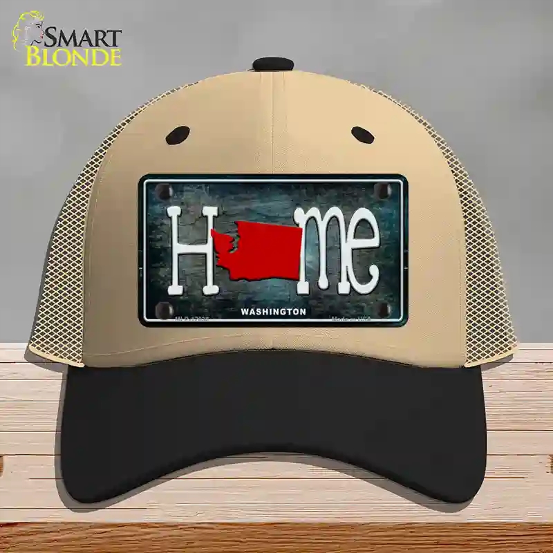 HAT02-MLP-12038 Washington Home State Outline Novelty License Plate Hat, Mesh - Khaki & Black