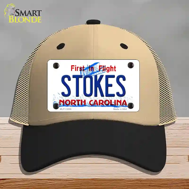 HAT02-MLP-12088 Stokes North Carolina State Novelty License Plate Hat, Mesh - Khaki & Black