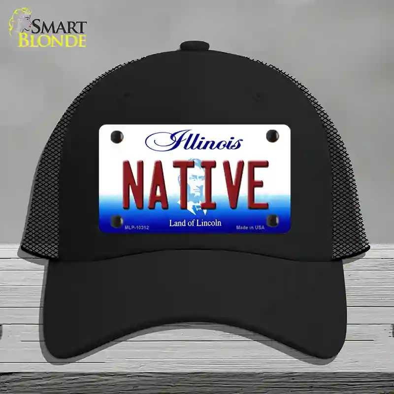 HAT01-MLP-10312 Native Illinois Novelty License Plate Hat, Mesh - Black