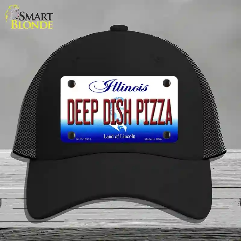 HAT01-MLP-10315 Deep Dish Pizza Illinois Novelty License Plate Hat, Mesh - Black