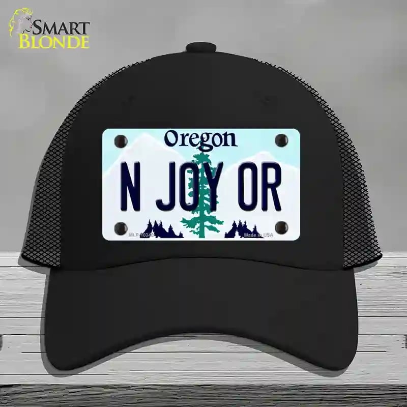 HAT01-MLP-10340 N Joy OR Oregon Novelty License Plate Hat, Mesh - Black