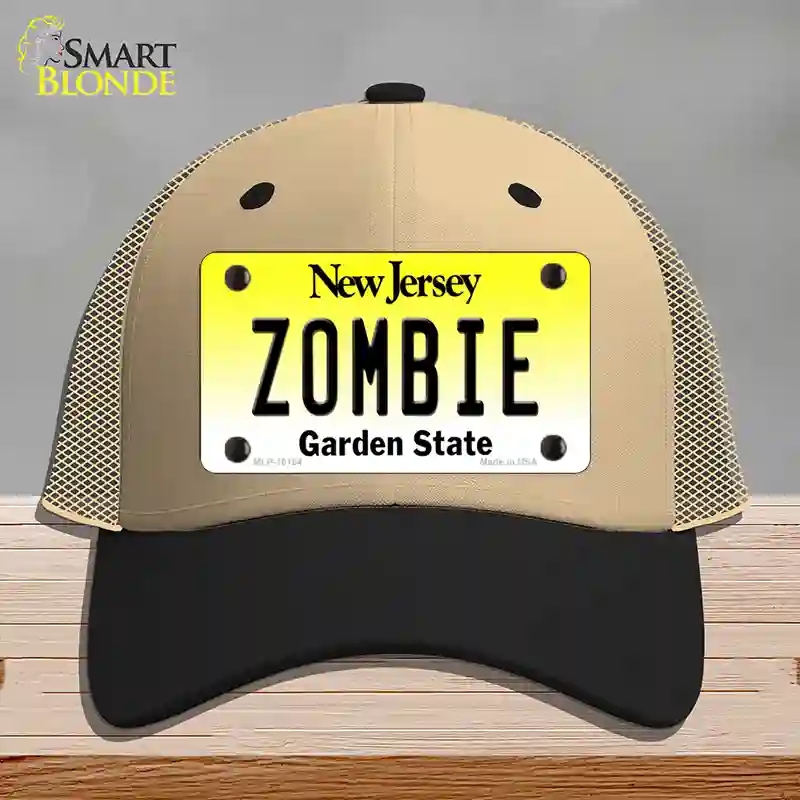 HAT02-MLP-10164 Zombie   Jersey Novelty License Plate Hat, Mesh - Khaki & Black