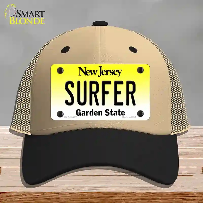HAT02-MLP-10177 Surfer   Jersey Novelty License Plate Hat, Mesh - Khaki & Black