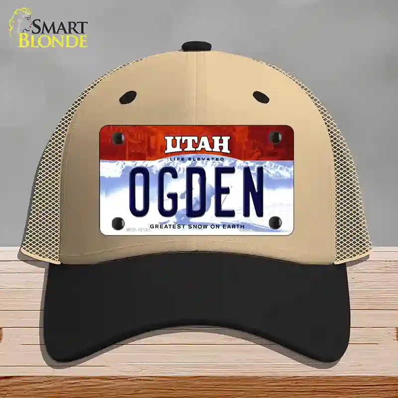 HAT02-MLP-10187 Ogden Utah Novelty License Plate Hat, Mesh - Khaki & Black