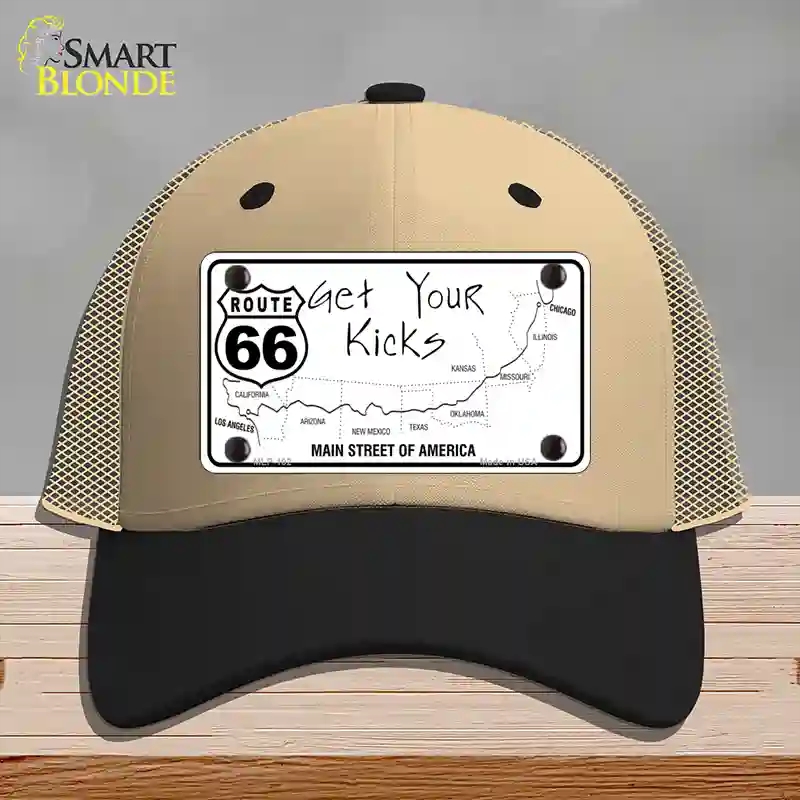 HAT02-MLP-102 US Route 66 Map Novelty License Plate Hat, Mesh - Khaki & Black