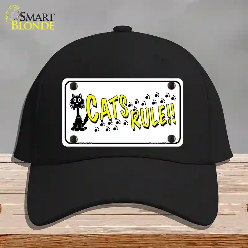 HAT03-MLP-1199 Cats Rule Novelty License Plate Hat, Cotton - Black