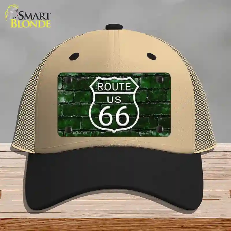 HAT02-MLP-11457 Route 66 Green Brick Wall Novelty License Plate Hat, Mesh - Khaki & Black