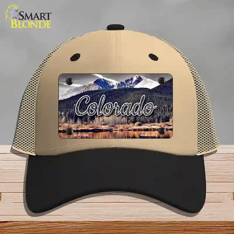 HAT02-MLP-11589 Colorado Forest & Mountains State Novelty License Plate Hat, Mesh - Khaki & Black