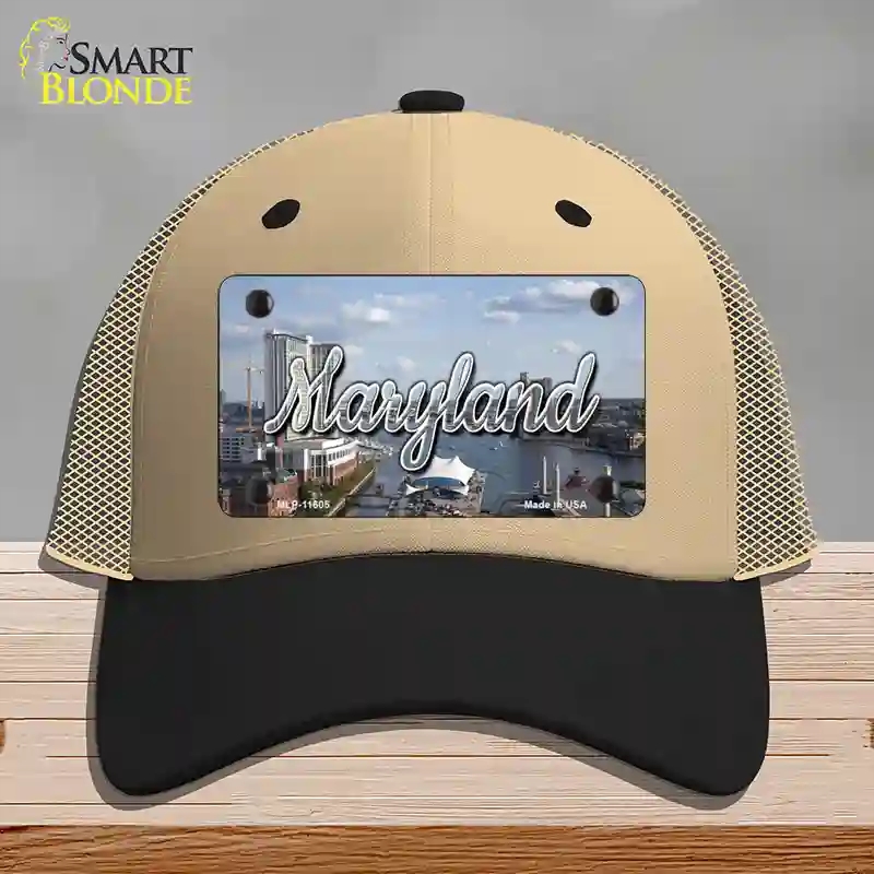 HAT02-MLP-11605 Maryland River Skyline State Novelty License Plate Hat, Mesh - Khaki & Black