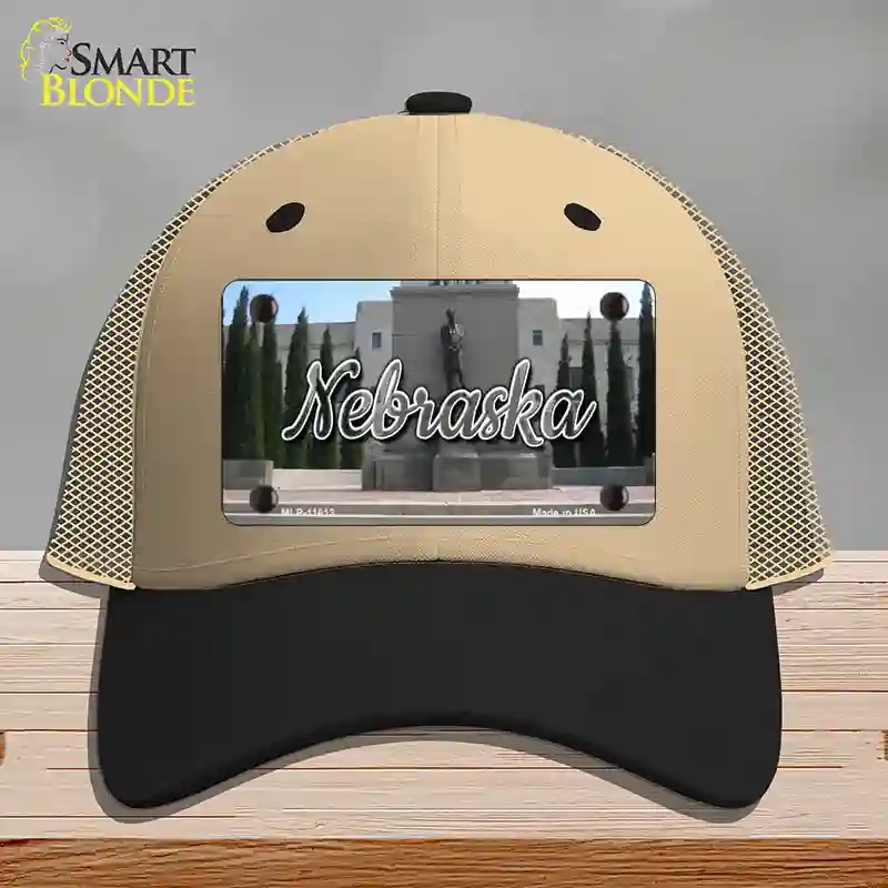 HAT02-MLP-11613 Nebraska Capital Building State Novelty License Plate Hat, Mesh - Khaki & Black