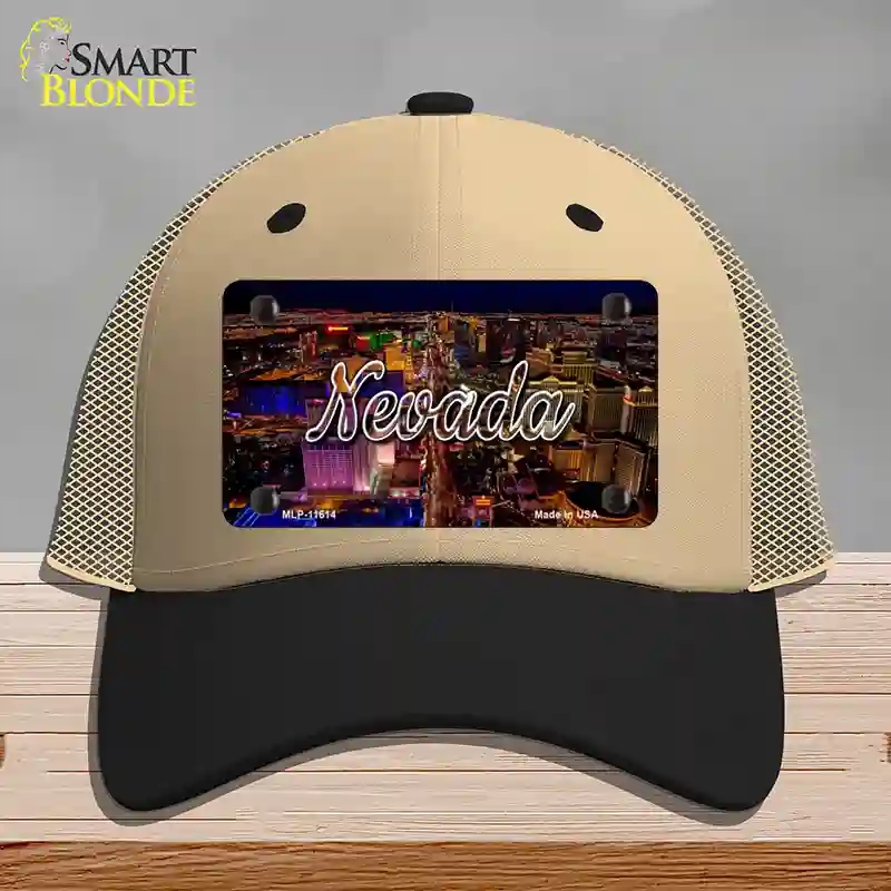 HAT02-MLP-11614 Nevada City Lights State Novelty License Plate Hat, Mesh - Khaki & Black