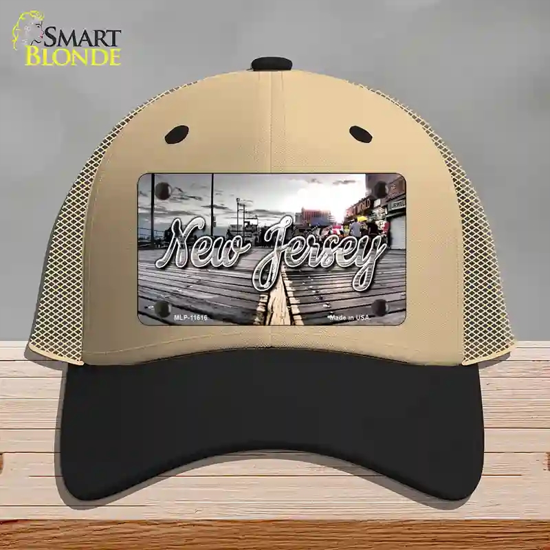 HAT02-MLP-11616   Jersey Boardwalk State Novelty License Plate Hat, Mesh - Khaki & Black