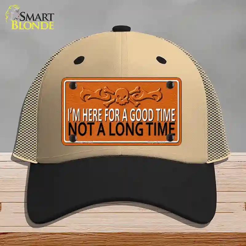 HAT02-MLP-11659 Here for a Good Time Novelty License Plate Hat, Mesh - Khaki & Black