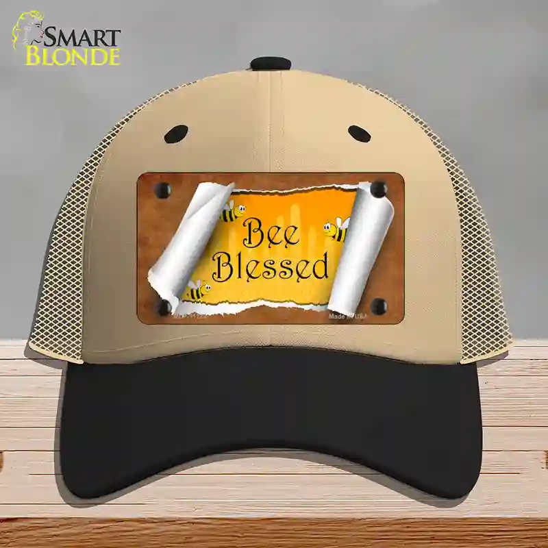 HAT02-MLP-11724 Bee Blessed Scroll Novelty License Plate Hat, Mesh - Khaki & Black
