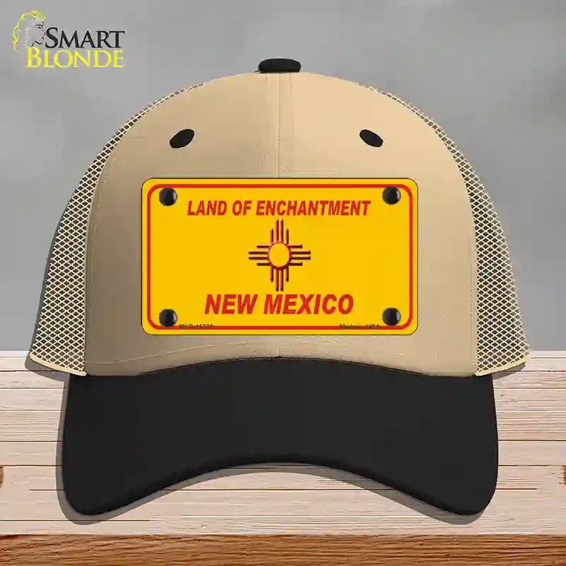 HAT02-MLP-11736   Mexico Blank Yellow State Novelty License Plate Hat, Mesh - Khaki & Black