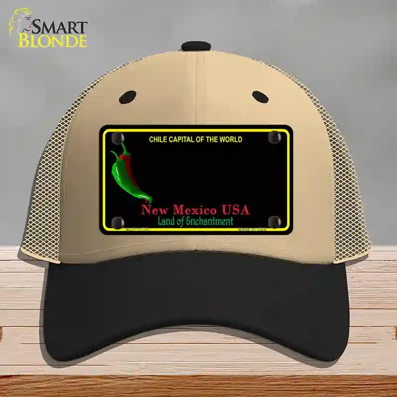 HAT02-MLP-11751   Mexico Blank State Novelty License Plate Hat, Mesh - Khaki & Black