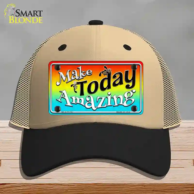 HAT02-MLP-11757 Make Today Amazing Novelty License Plate Hat, Mesh - Khaki & Black