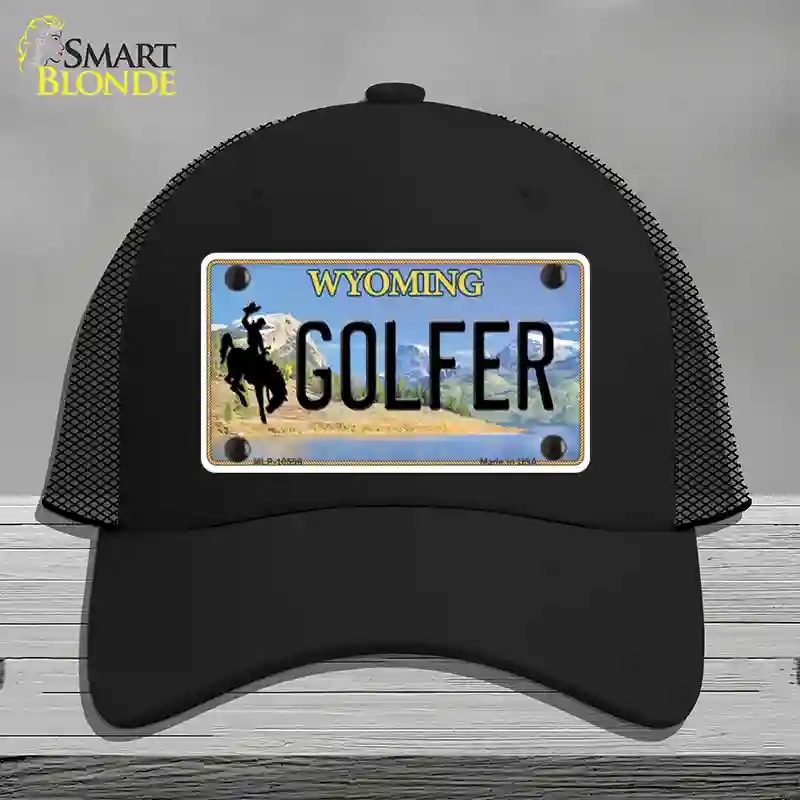 HAT01-MLP-10556 Golfer Wyoming Novelty License Plate Hat, Mesh - Black