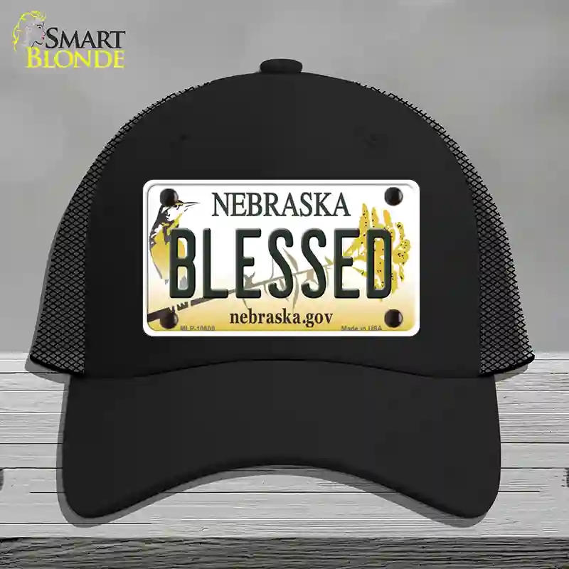 HAT01-MLP-10600 Blessed Nebraska Novelty License Plate Hat, Mesh - Black