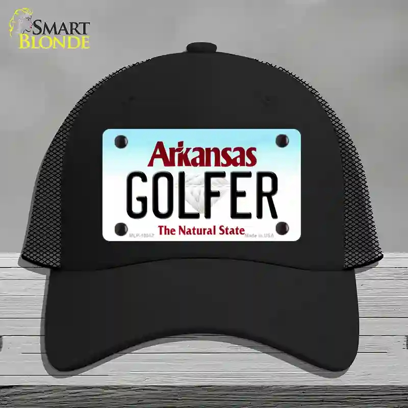 HAT01-MLP-10057 Golfer Arkansas Novelty License Plate Hat, Mesh - Black