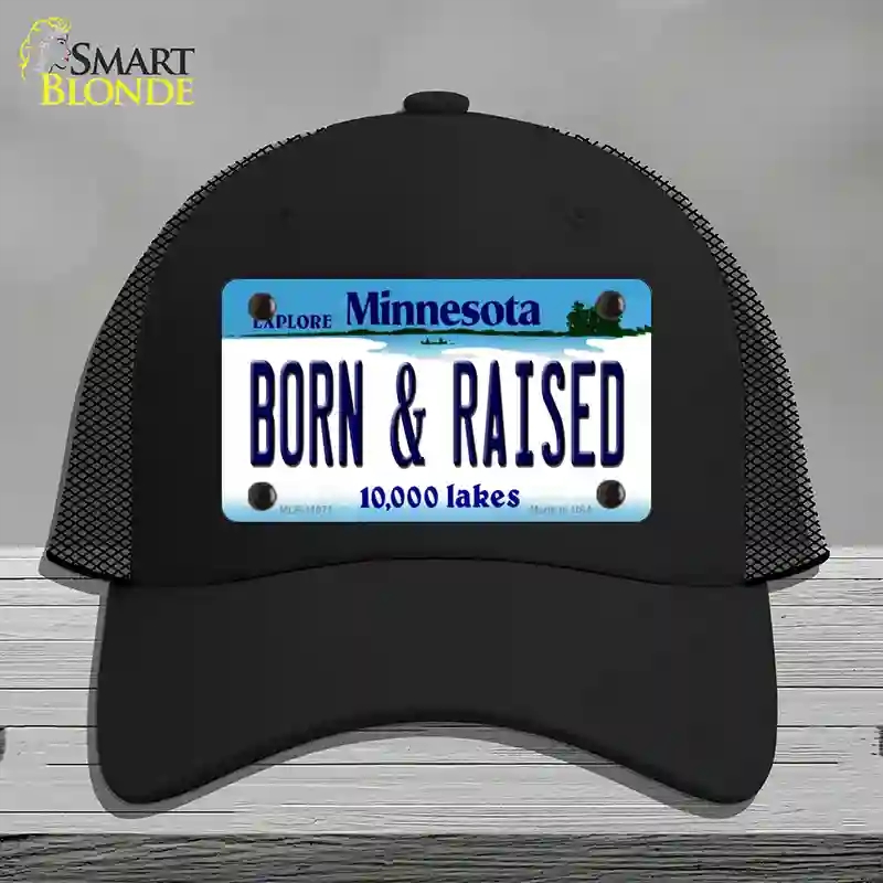HAT01-MLP-11071 Born & Raised Minnesota State Novelty License Plate Hat, Mesh - Black