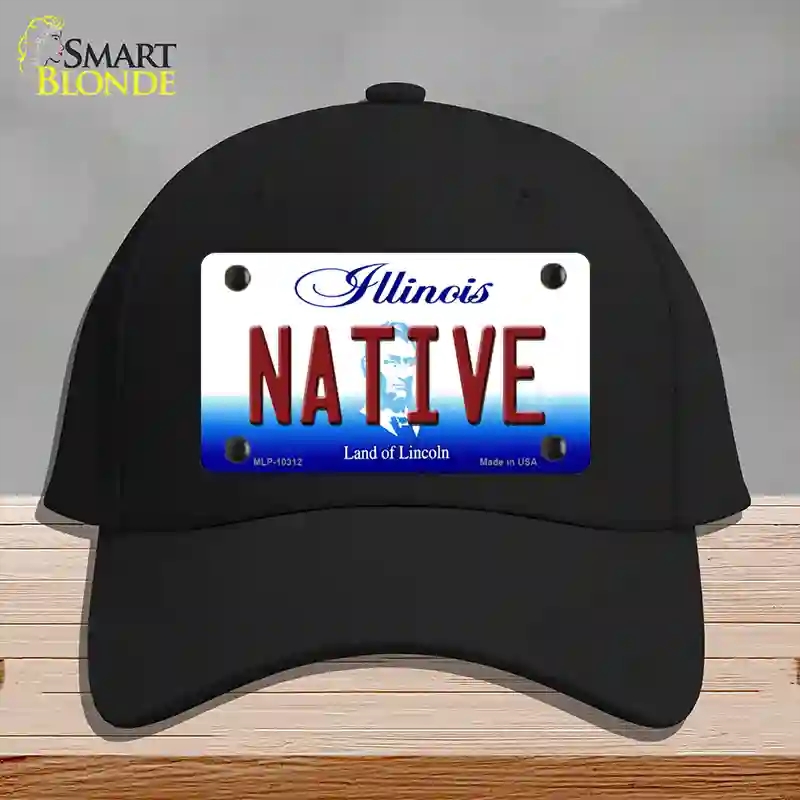HAT03-MLP-10312 Native Illinois Novelty License Plate Hat, Cotton - Black