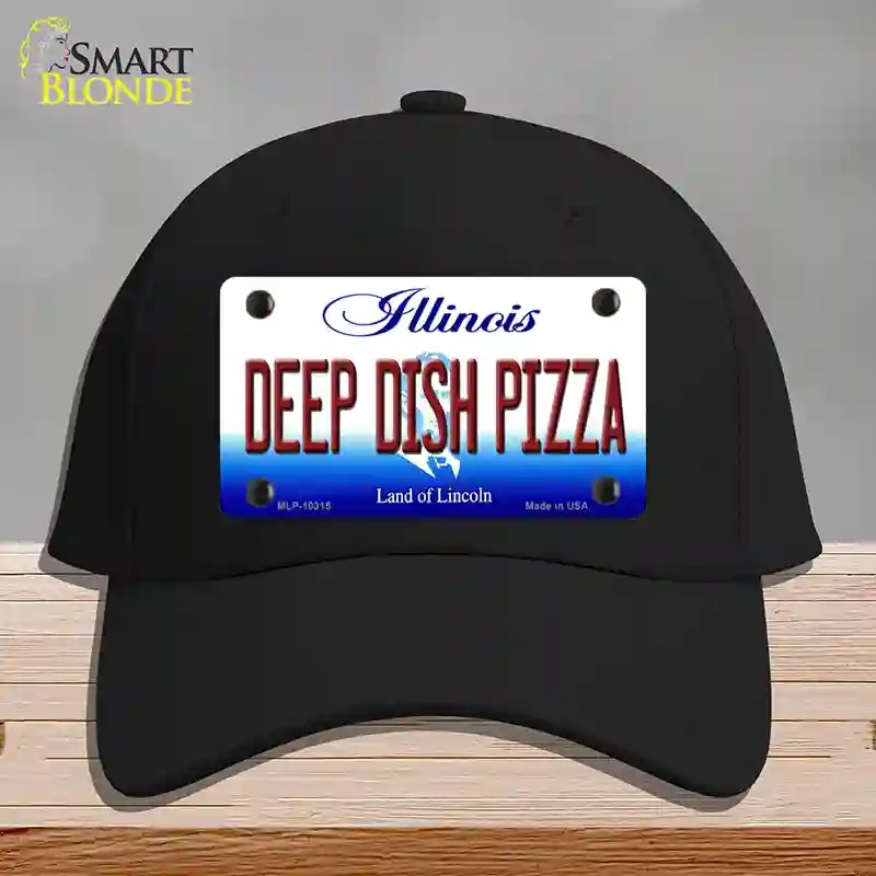 HAT03-MLP-10315 Deep Dish Pizza Illinois Novelty License Plate Hat, Cotton - Black