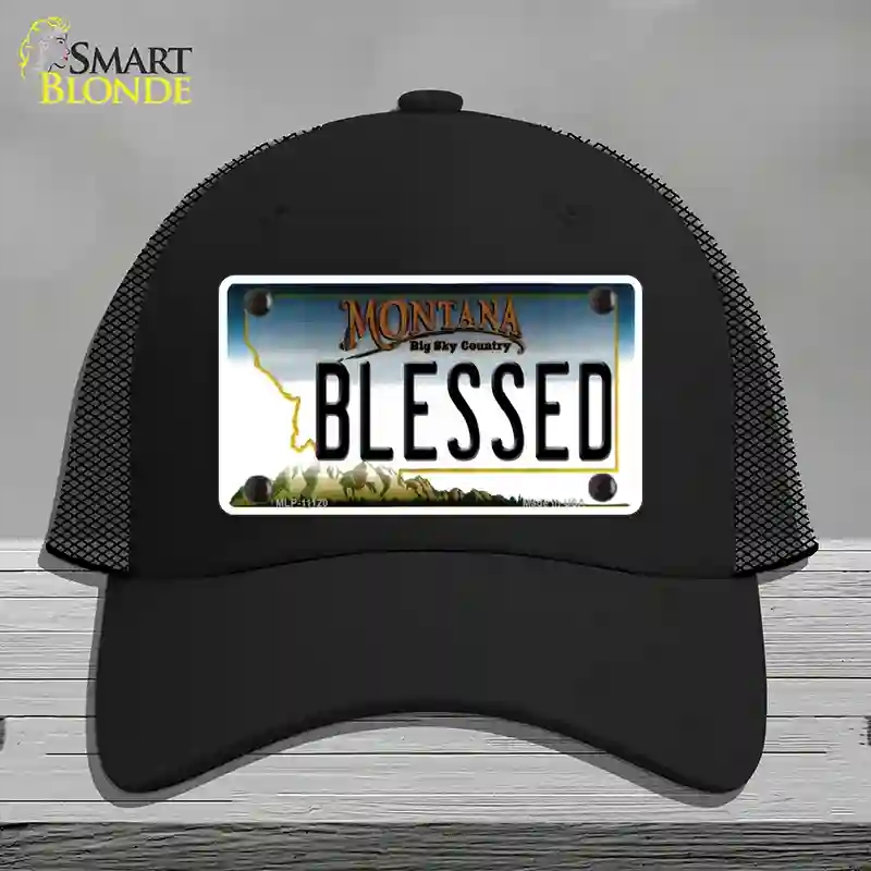 HAT01-MLP-11120 Blessed Montana State Novelty License Plate Hat, Mesh - Black