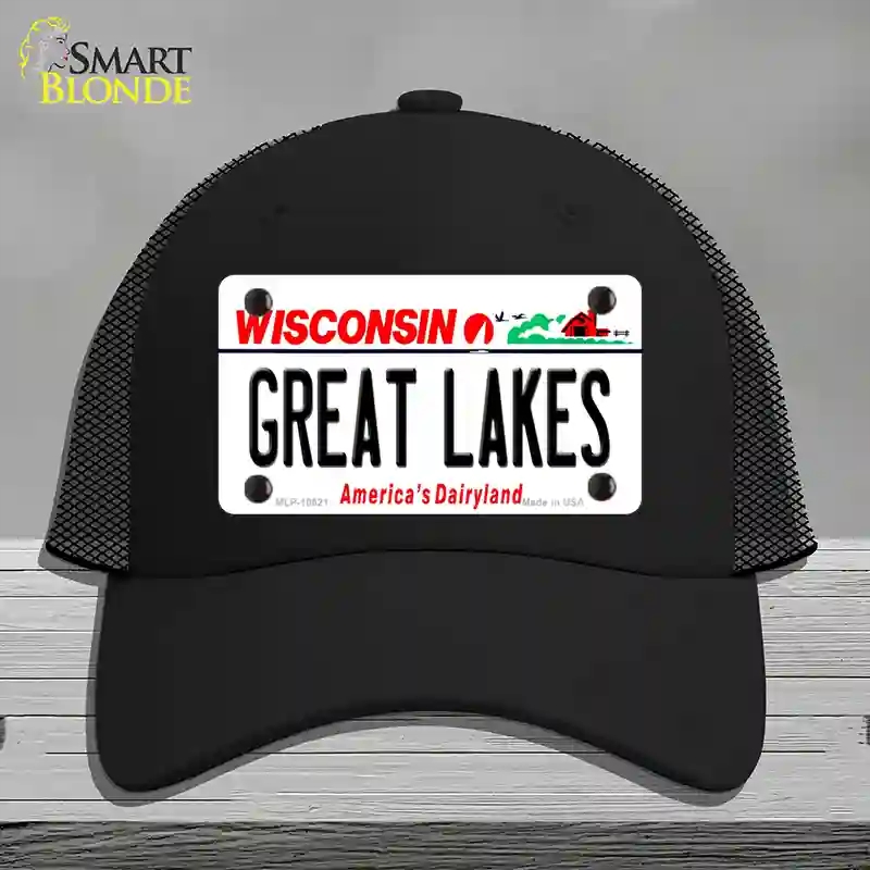 HAT01-MLP-10621 Great Lakes Wisconsin Novelty License Plate Hat, Mesh - Black