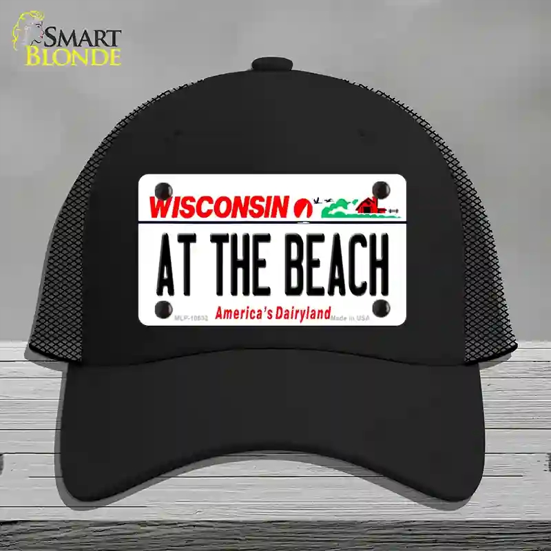 HAT01-MLP-10632 At the Beach Wisconsin Novelty License Plate Hat, Mesh - Black
