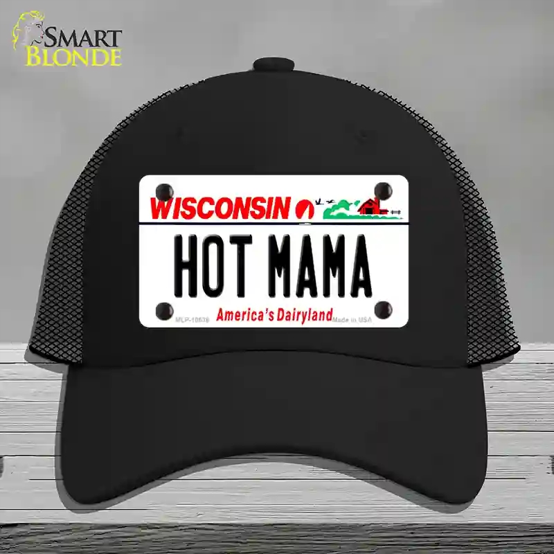 HAT01-MLP-10638 Hot Mama Wisconsin Novelty License Plate Hat, Mesh - Black