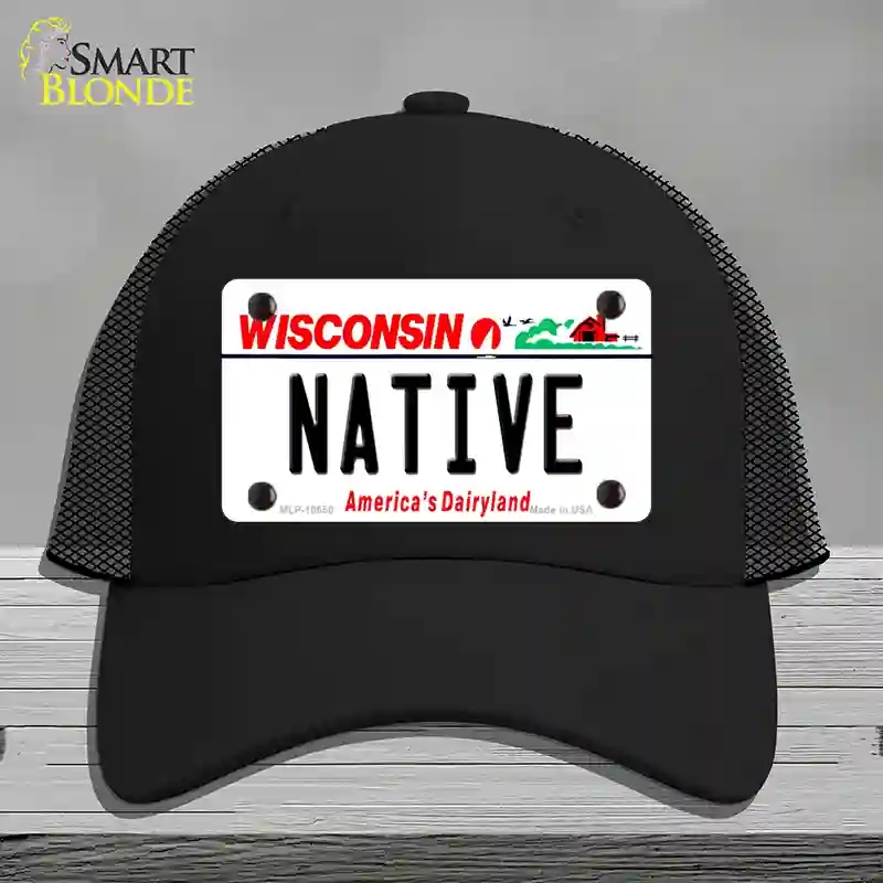 HAT01-MLP-10650 Native Wisconsin Novelty License Plate Hat, Mesh - Black