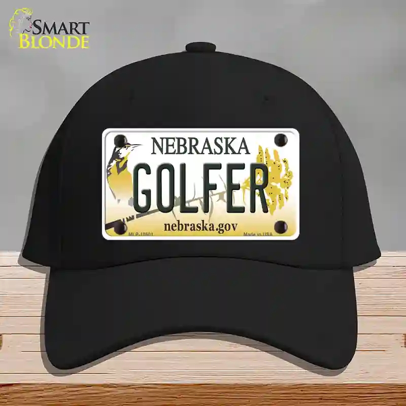 HAT03-MLP-10601 Golfer Nebraska Novelty License Plate Hat, Cotton - Black