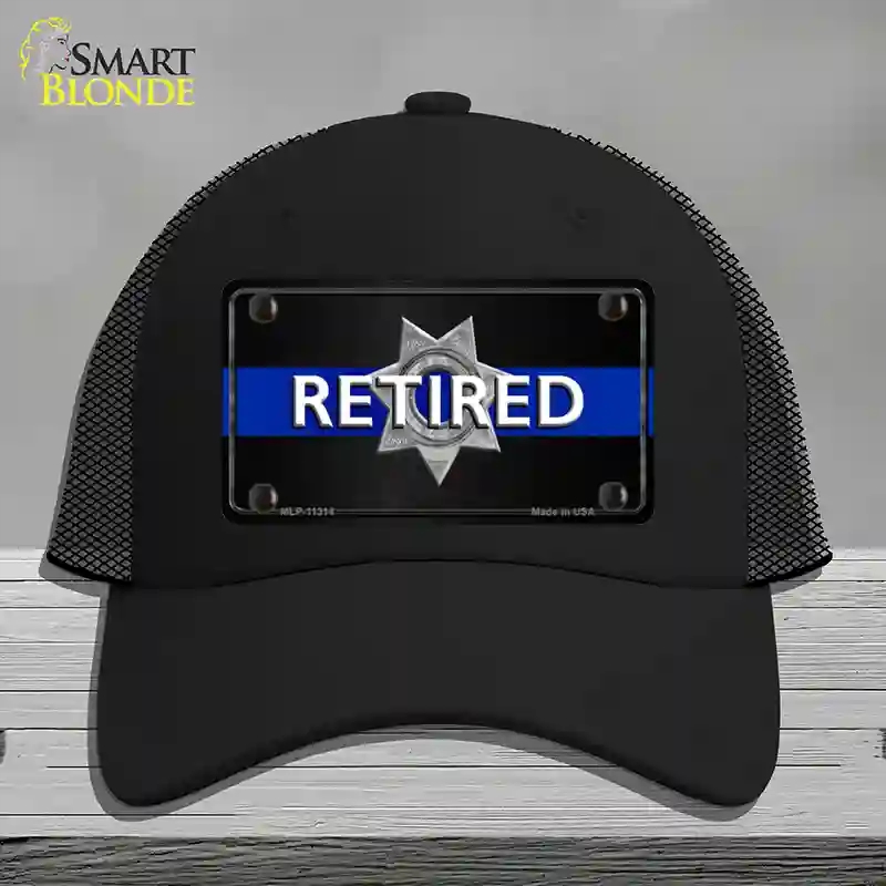 HAT01-MLP-11314 Thin Blue Line Retired Police Novelty License Plate Hat, Mesh - Black