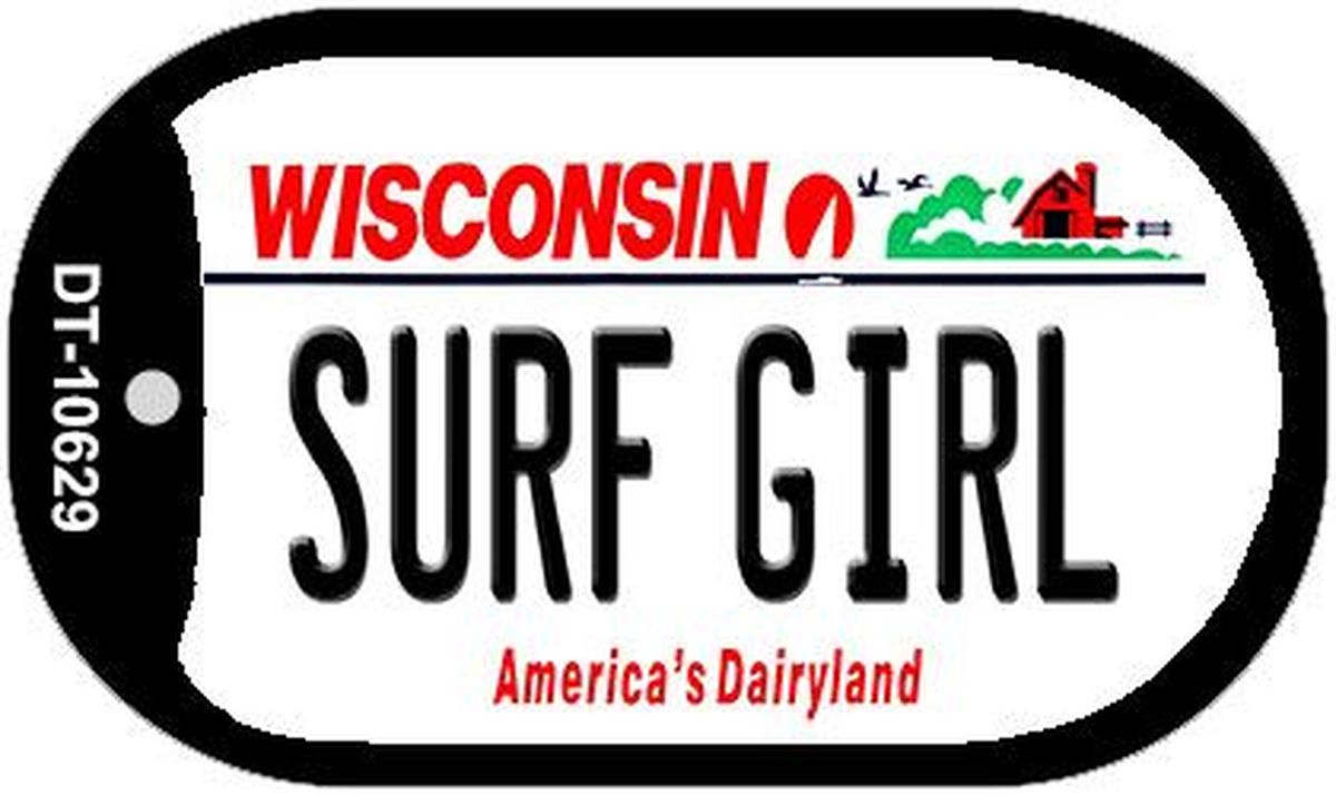 Picture of Smart Blonde DT-10629 1.5 x 2 in. Surf Girl Wisconsin Novelty Metal Dog Tag Necklace