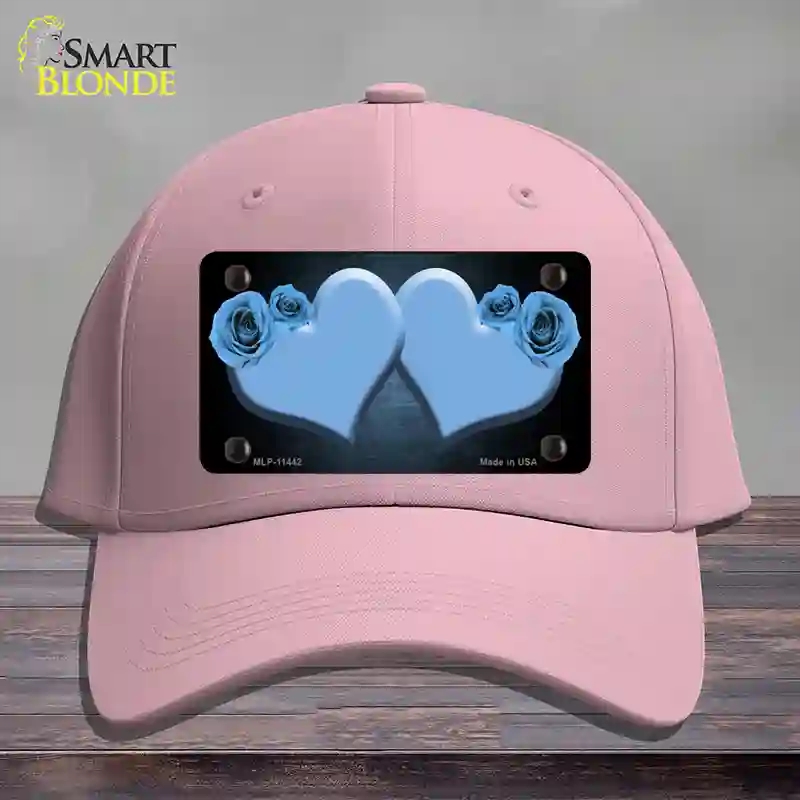 HAT05-MLP-11442 Hearts Over Roses in Light Blue Novelty License Plate Hat, Cotton - Pink