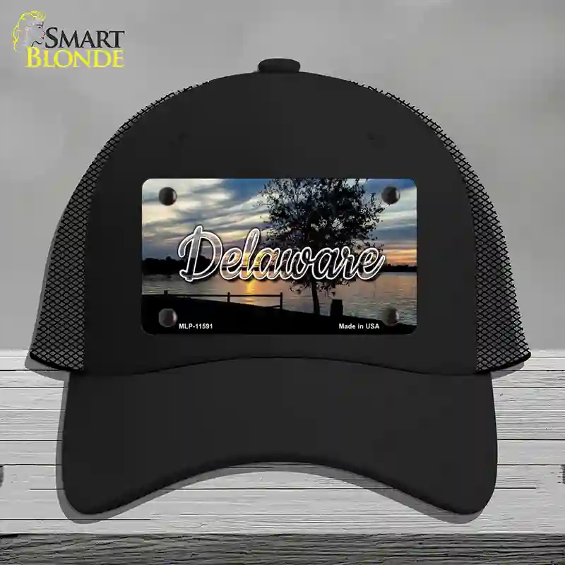 HAT01-MLP-11591 Delaware River Sunset State Novelty License Plate Hat, Mesh - Black