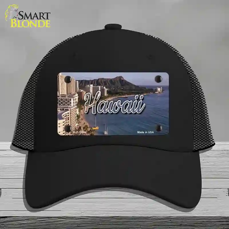HAT01-MLP-11594 Hawaii Beach State Novelty License Plate Hat, Mesh - Black