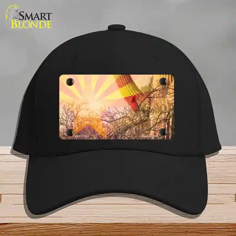 HAT03-MLP-11436 Arizona State Flag Overlay on Cardinal Novelty License Plate Hat, Cotton - Black