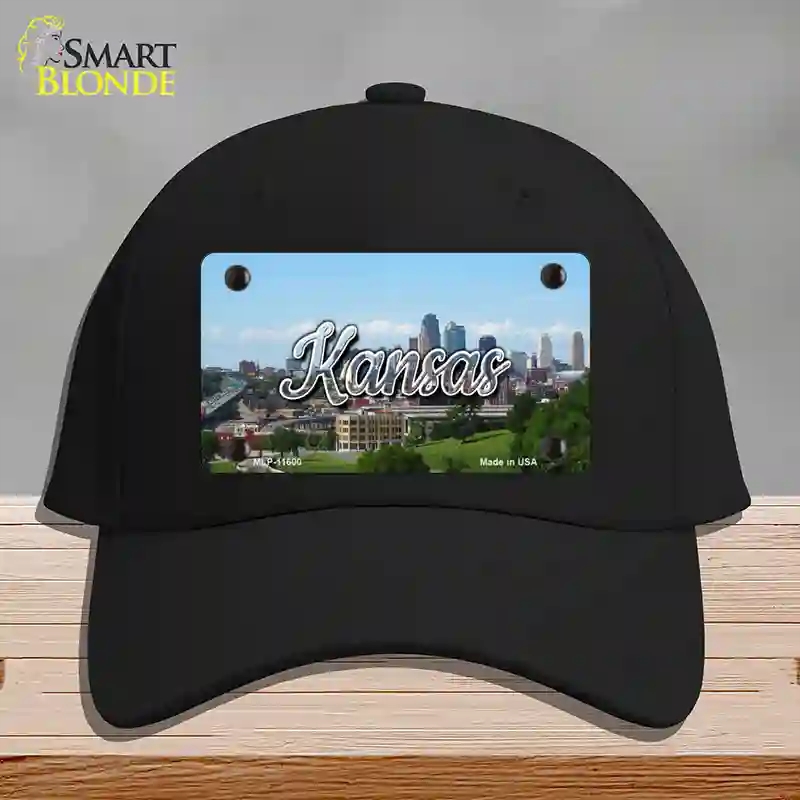 HAT03-MLP-11600 Kansas Downtown Skyline State Novelty License Plate Hat, Cotton - Black