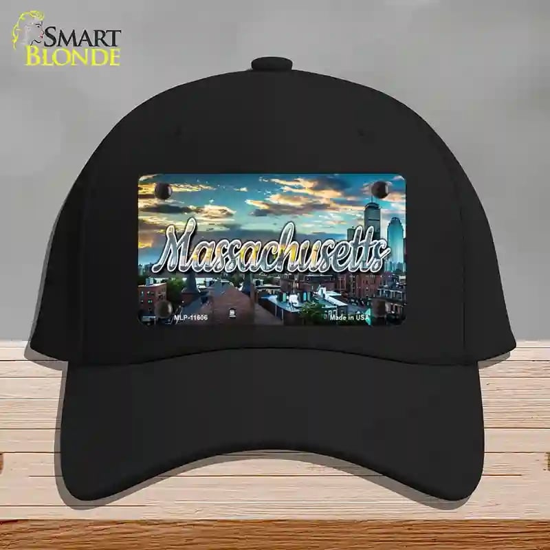 HAT03-MLP-11606 Massachusetts Sunset Skyline State Novelty License Plate Hat, Cotton - Black