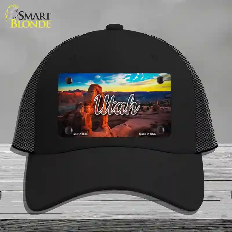HAT01-MLP-11634 Utah Canyon Arch State Novelty License Plate Hat, Mesh - Black